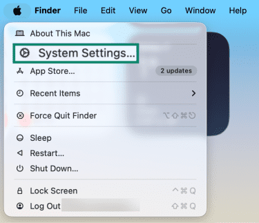 Accessing System Settings on macOS.