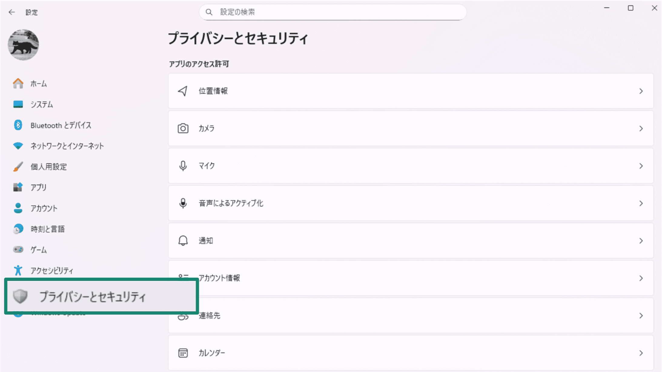 Select Privacy Security Ja