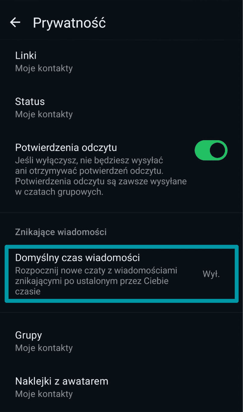 Tap Default Message Timer Pl