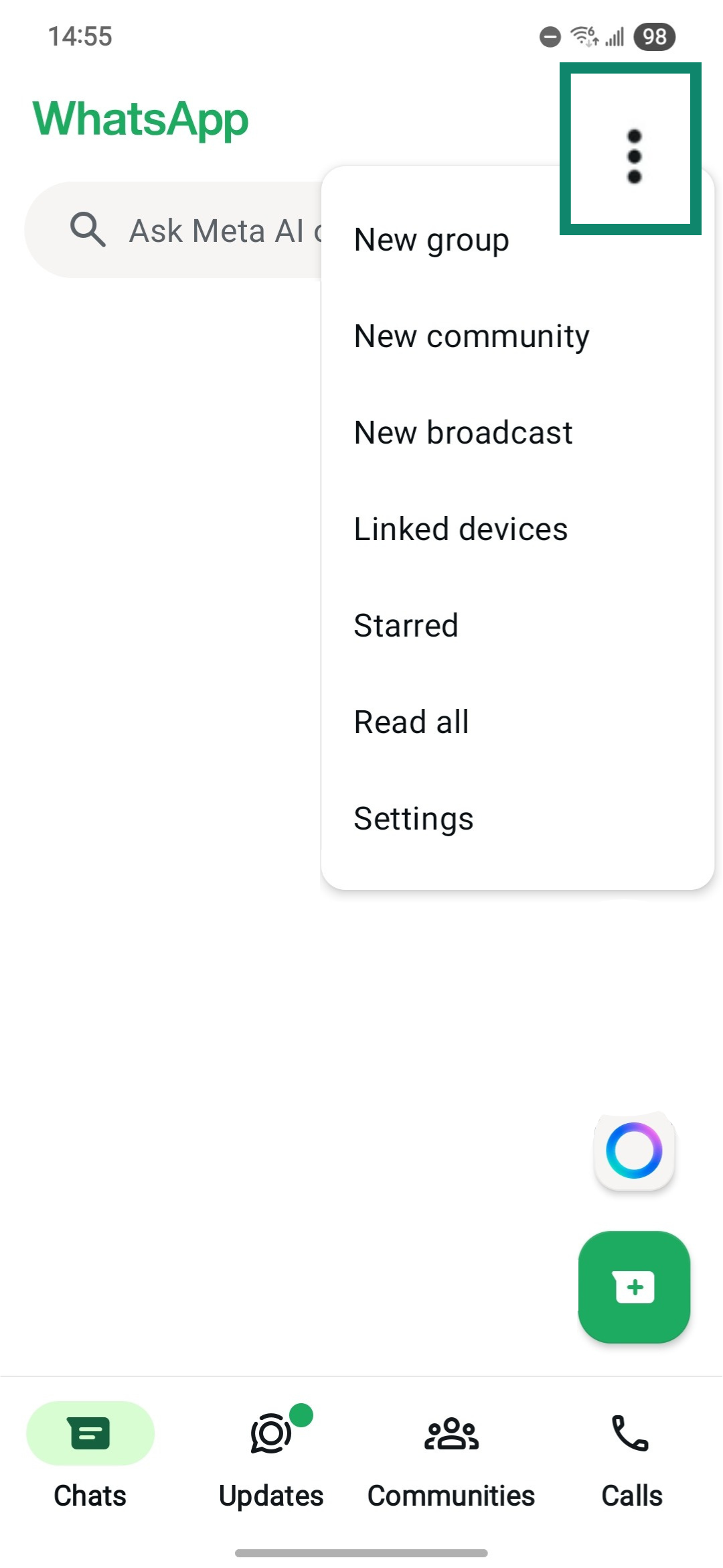 WhatsApp's settings menu on Android.