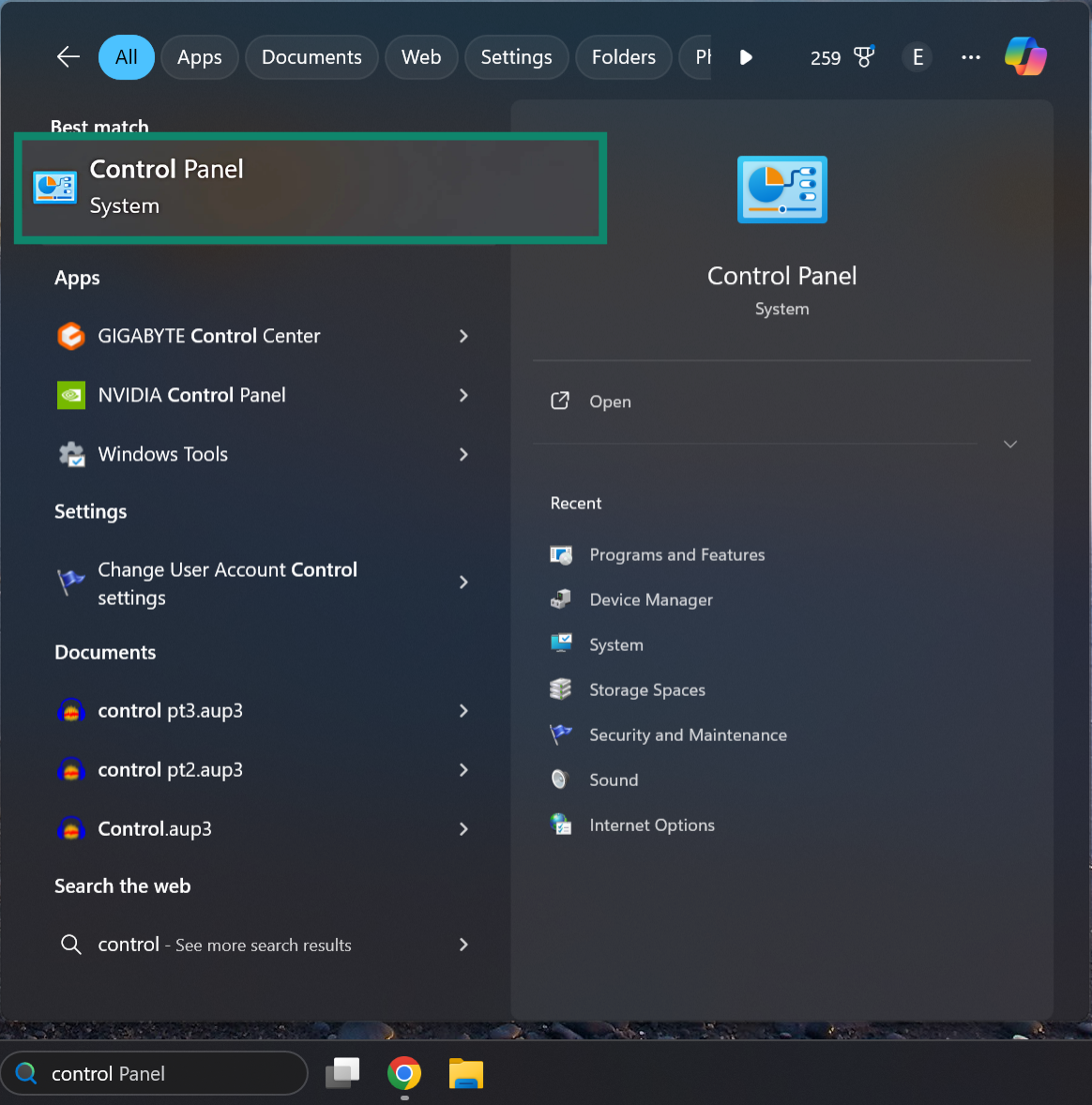 Access your PC's Control Panel.