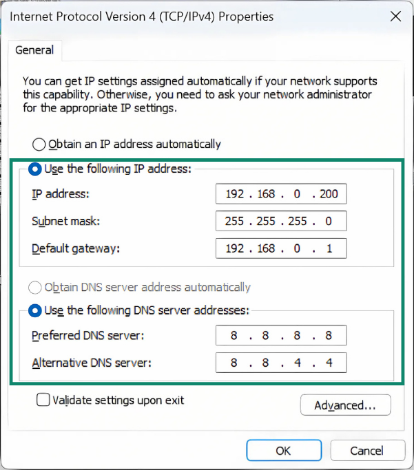 In the IPv4 screen, fill out all the fields.