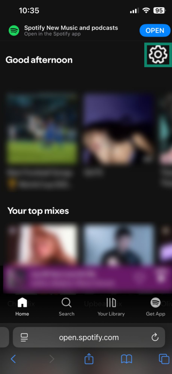 Image showing the settings button on Spotify's website