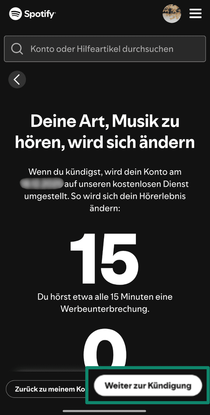 Select Continue To Cancel De