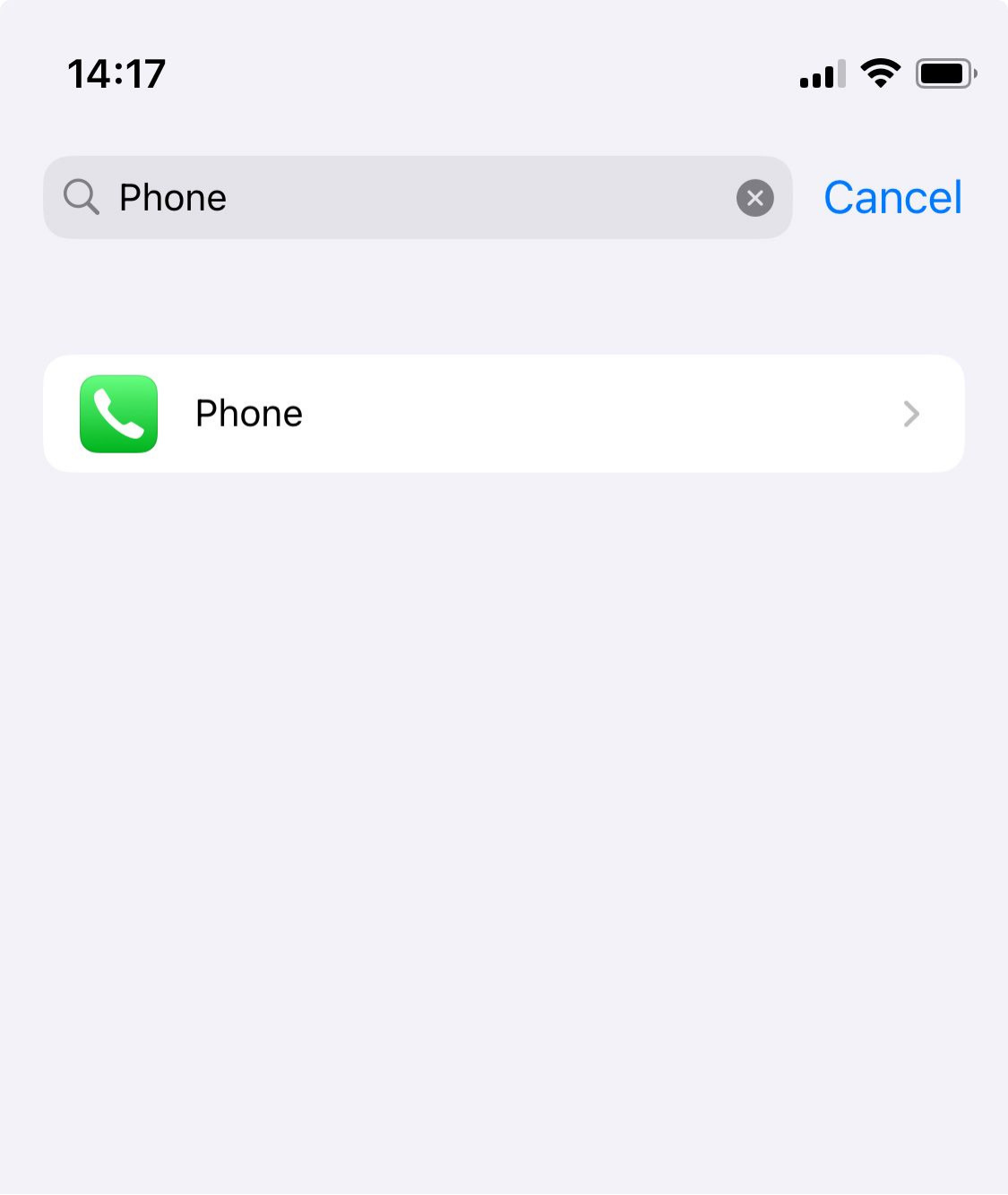 The Phone app within the Apps settings on an iPhone.