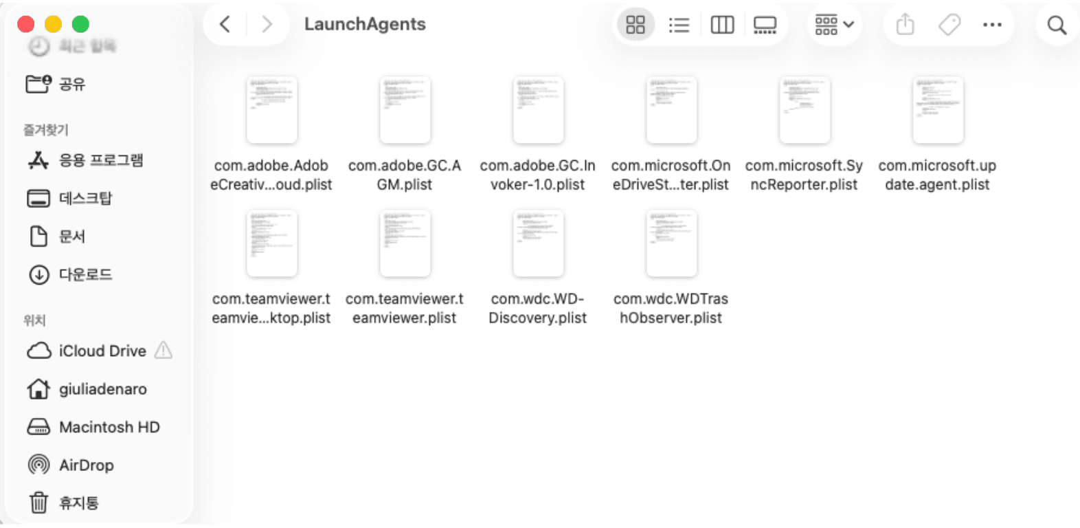 Mac LaunchAgents folder showing plist files.