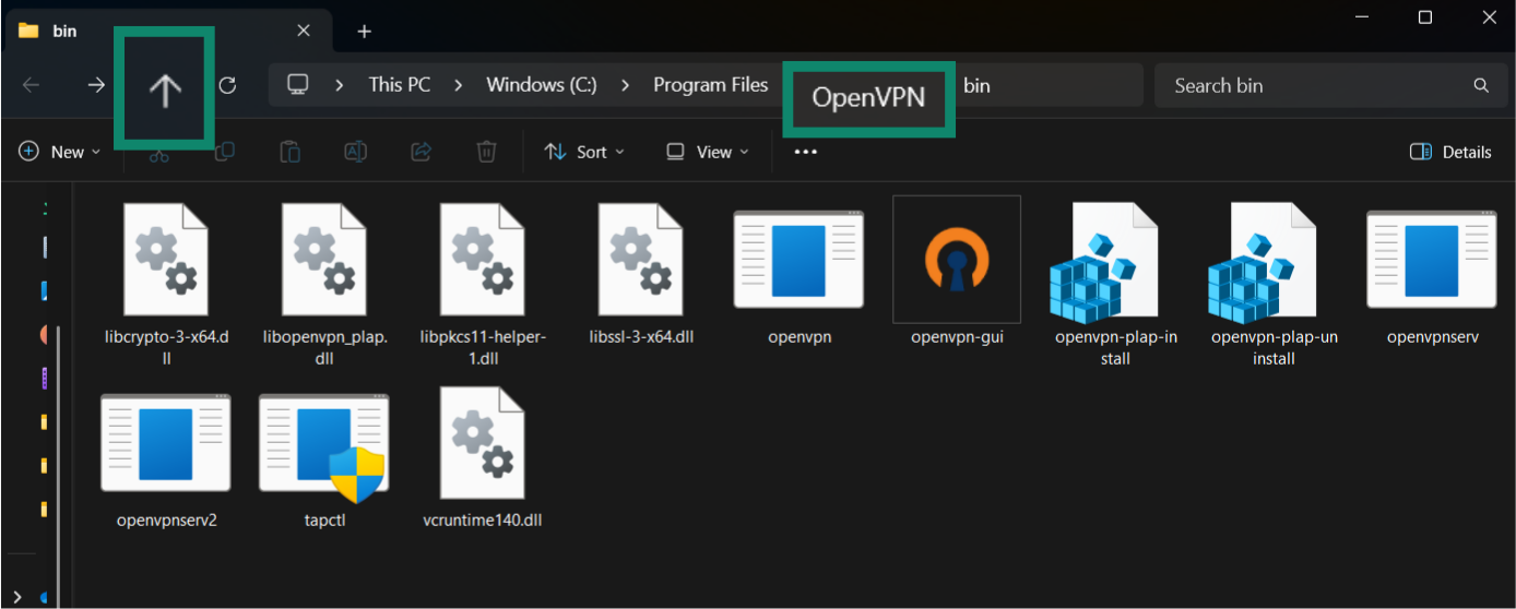 Accessing OpenVPN GUI client main folder.