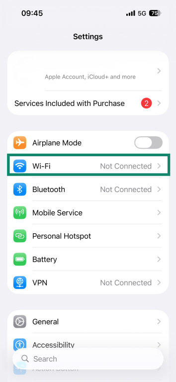 The Wi-Fi option is highlighted.