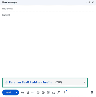 New Gmail compose window with an attached EML email file ready to send.