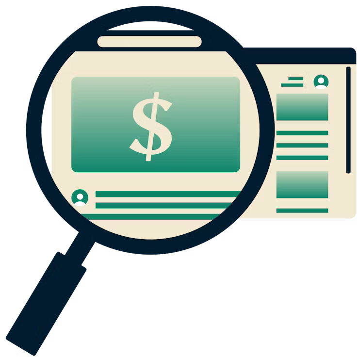 브라우저 화면의 온라인 할인 혜택을 강조하는 돋보기