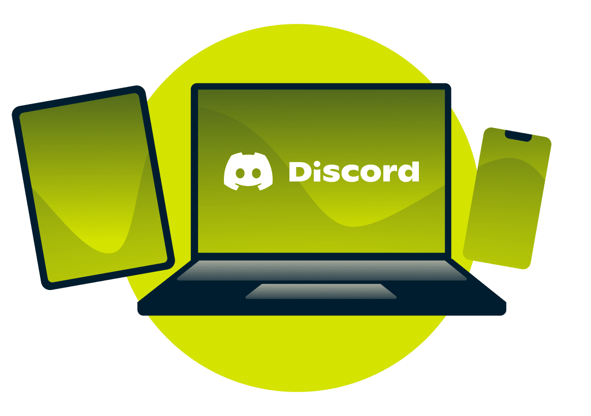 Ein Laptop, Tablet und Smartphone mit dem Discord-Logo.
