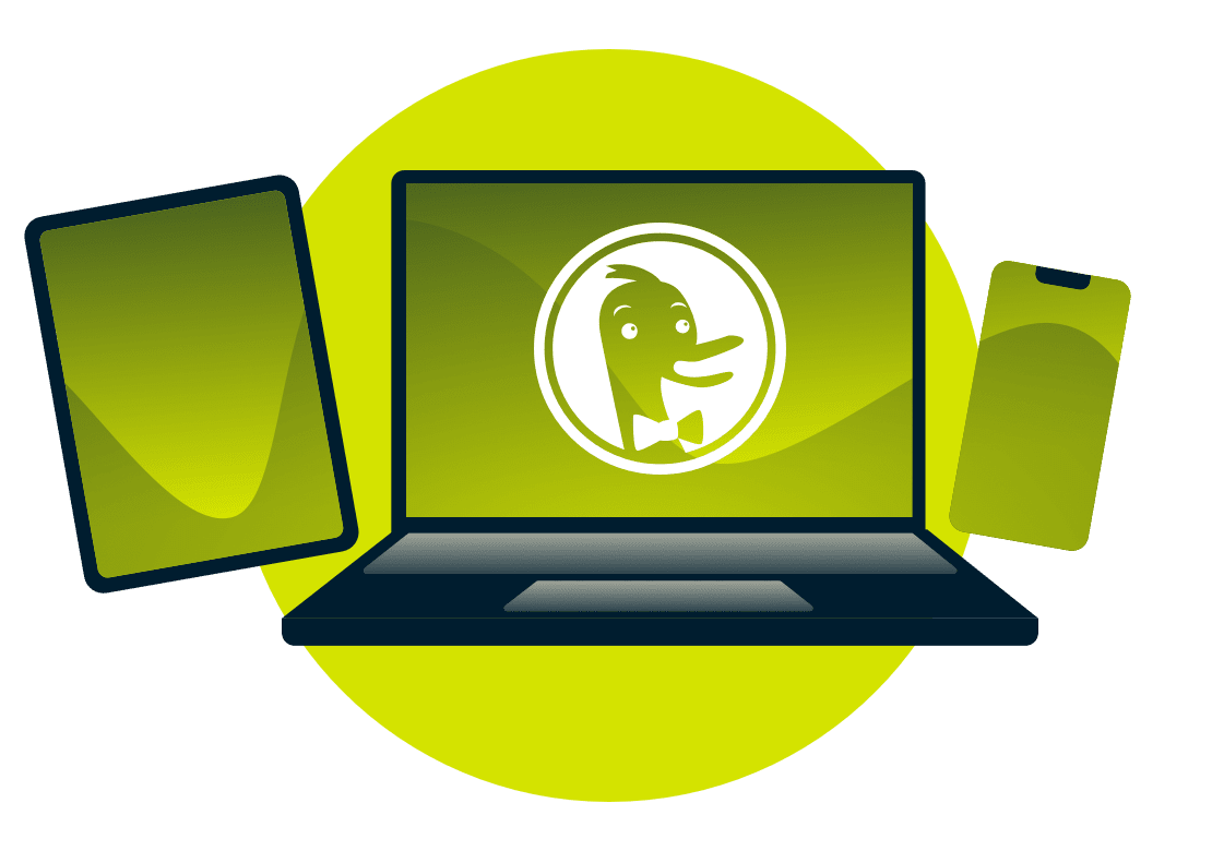 Enheter med DuckDuckGo-logo.