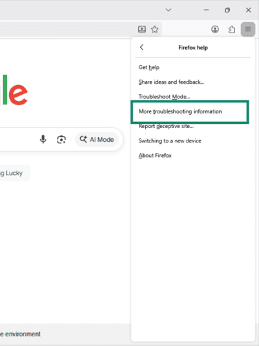 Find more troubleshooting information via the Firefox help menu.