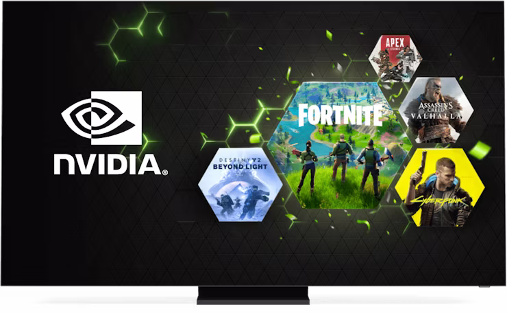 Pantalla con el logotipo de Nvidia y juegos en línea.