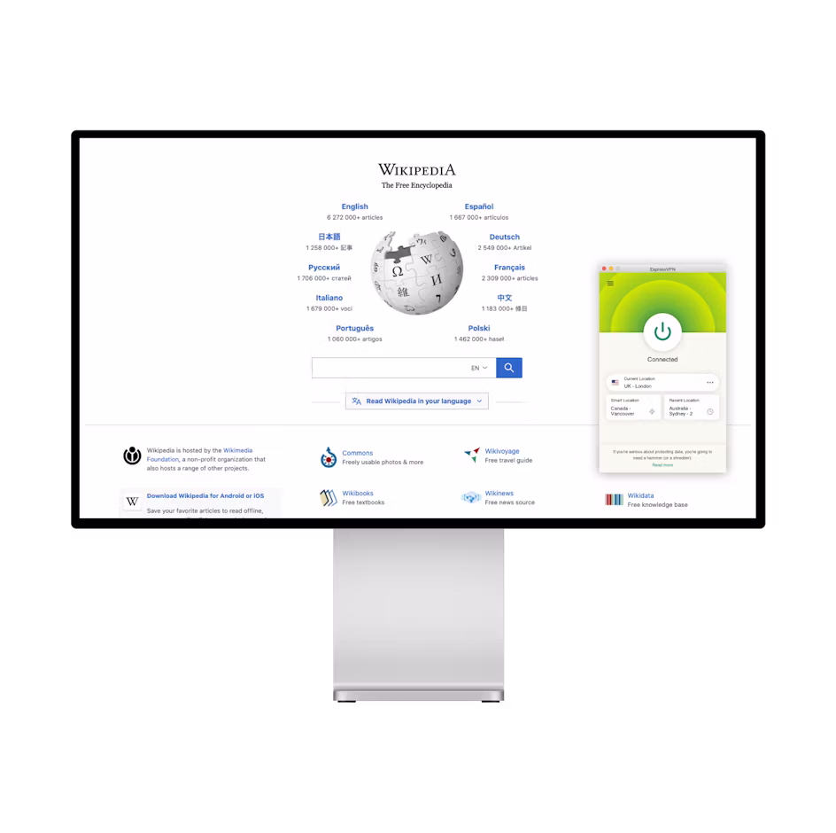 Wikipedia home page and VPN.