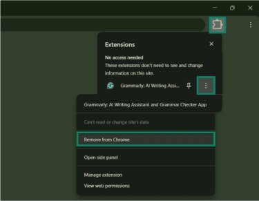 Remove extension through Extension icon.