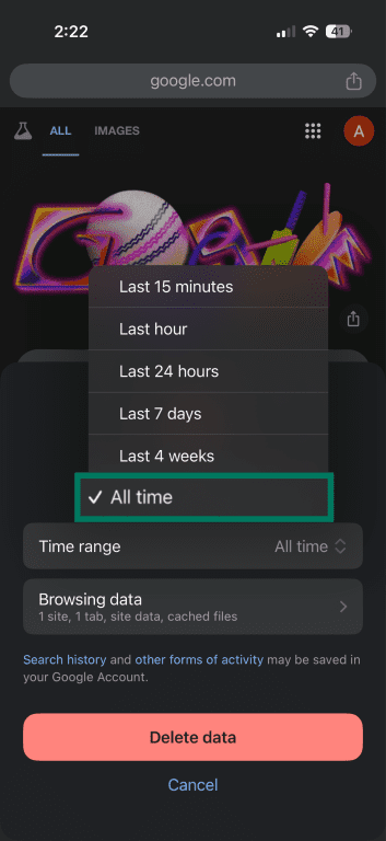 Chrome time range selection set to All time.