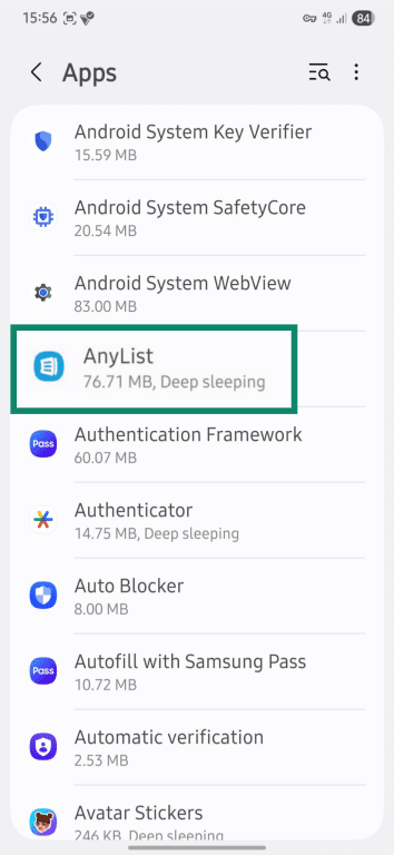 Viewing individual app settings on Android.