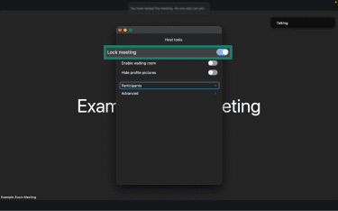 Lock meeting option in Zoom meeting settings.