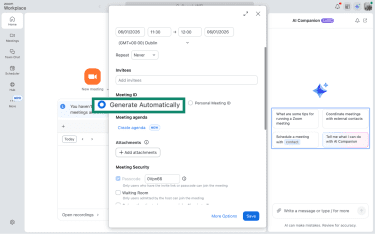 Generate Meeting ID automatically option in Zoom on the macOS app.