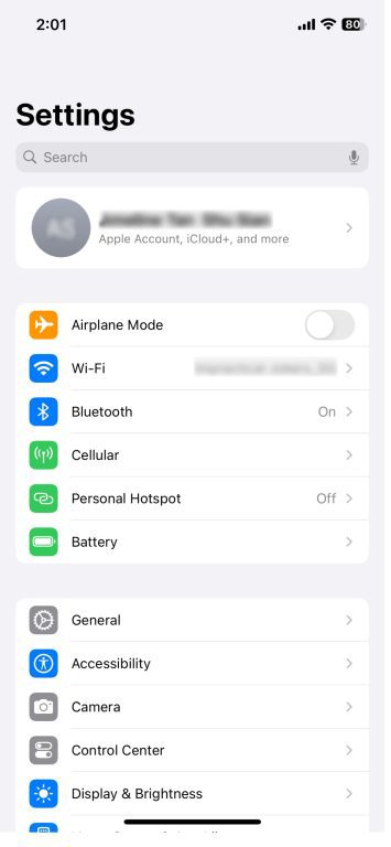 iPhone Settings app interface.