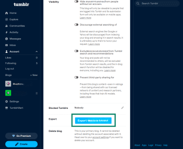 How to export a Tumblr blog