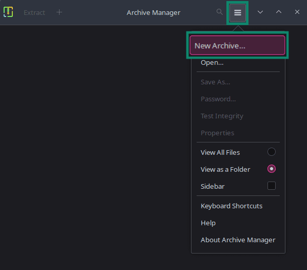 Creating a new Linux archive in Archive Manager.