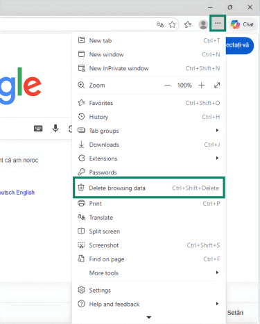 Microsoft Edge browsing history menu.