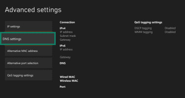 The Xbox Network settings menu, showing the advanced settings button.