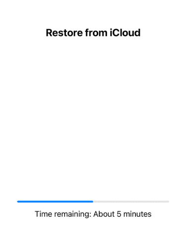 iPhone restoring data from an iCloud backup.