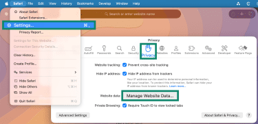 Manage Website Data setting in Safari.