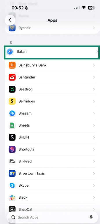 Apps in iPhone settings.